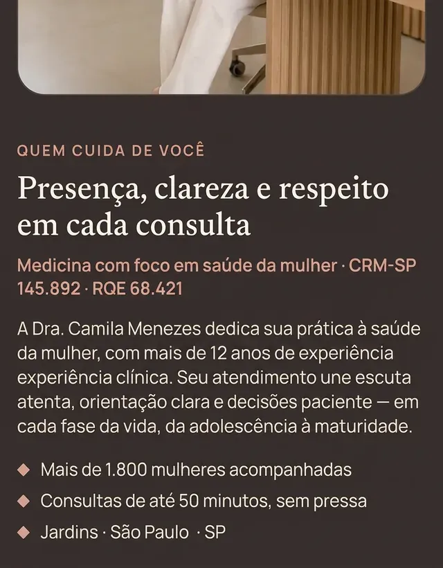 Demonstração — Dra. Camila Menezes, saúde da mulher (Quem cuida)