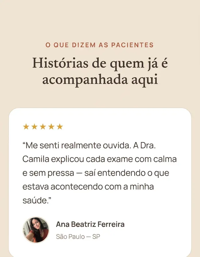 Demonstração — Dra. Camila Menezes, saúde da mulher (Depoimentos)